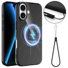 For iPhone 17 Glossy TPU Shockproof MagSafe Phone Case with Lanyard(Black) - 1