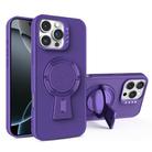 For iPhone 16 Pro Max Y-shape Holder MagSafe Rugged Shockproof Phone Case(Deep Purple) - 1