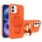 For iPhone 16 Plus Y-shape Holder MagSafe Rugged Shockproof Phone Case(Orange) - 1