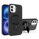 For iPhone 16 Plus Y-shape Holder MagSafe Rugged Shockproof Phone Case(Black) - 1