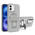 For iPhone 16 Plus Y-shape Holder MagSafe Rugged Shockproof Phone Case(Grey) - 1