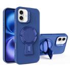 For iPhone 16 Y-shape Holder MagSafe Rugged Shockproof Phone Case(Royal Blue) - 1
