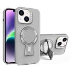 For iPhone 14 Plus Y-shape Holder MagSafe Rugged Shockproof Phone Case(Grey) - 1