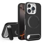 For iPhone 16 Pro Max Vertical Lines Invisible Flat Holder MagSafe Phone Case(Black) - 1