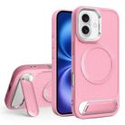 For iPhone 16 Vertical Lines Invisible Flat Holder MagSafe Phone Case(Pink) - 1