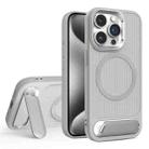 For iPhone 15 Pro Max Vertical Lines Invisible Flat Holder MagSafe Phone Case(Grey) - 1