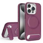 For iPhone 15 Pro Vertical Lines Invisible Flat Holder MagSafe Phone Case(Wine Red) - 1