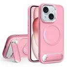 For iPhone 15 Plus Vertical Lines Invisible Flat Holder MagSafe Phone Case(Pink) - 1