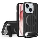 For iPhone 15 Vertical Lines Invisible Flat Holder MagSafe Phone Case(Black) - 1