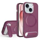 For iPhone 15 Vertical Lines Invisible Flat Holder MagSafe Phone Case(Wine Red) - 1