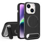 For iPhone 14 Plus Vertical Lines Invisible Flat Holder MagSafe Phone Case(Black) - 1