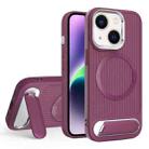 For iPhone 14 Plus Vertical Lines Invisible Flat Holder MagSafe Phone Case(Wine Red) - 1