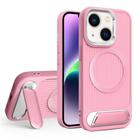For iPhone 14 Vertical Lines Invisible Flat Holder MagSafe Phone Case(Pink) - 1