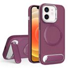 For iPhone 12 Vertical Lines Invisible Flat Holder MagSafe Phone Case(Wine Red) - 1