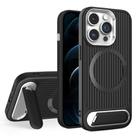 For iPhone 12 Pro Max Vertical Lines Invisible Flat Holder MagSafe Phone Case(Black) - 1