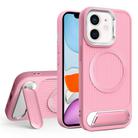 For iPhone 11 Vertical Lines Invisible Flat Holder MagSafe Phone Case(Pink) - 1
