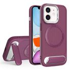 For iPhone 11 Vertical Lines Invisible Flat Holder MagSafe Phone Case(Wine Red) - 1