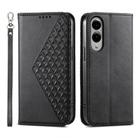 For Samsung Galaxy S25 Edge 5G Cubic Grid Calf Texture Magnetic Leather Phone Case(Black) - 1