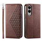 For Samsung Galaxy S25 Edge 5G Cubic Grid Calf Texture Magnetic Leather Phone Case(Brown) - 1
