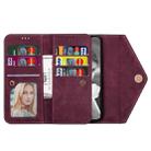 For iPhone 6 Plus Skin Feel Zipper Horizontal Flip Leather Case with Holder & Card Slots & Photo Frame & Lanyard & Long Rope(Wine Red) - 6