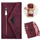 For iPhone 6 Plus Skin Feel Zipper Horizontal Flip Leather Case with Holder & Card Slots & Photo Frame & Lanyard & Long Rope(Wine Red) - 8