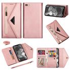 For iPhone 6 Plus Skin Feel Zipper Horizontal Flip Leather Case with Holder & Card Slots & Photo Frame & Lanyard & Long Rope(Rose Gold) - 1