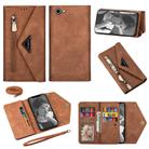 For iPhone 7 / 8 / SE (2020) Skin Feel Zipper Horizontal Flip Leather Case with Holder & Card Slots & Photo Frame & Lanyard & Long Rope(Brown) - 1