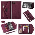 For iPhone 7 Plus / 8 Plus Skin Feel Zipper Horizontal Flip Leather Case with Holder & Card Slots & Photo Frame & Lanyard & Long Rope(Wine Red) - 1