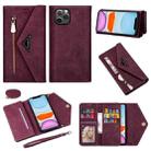 For iPhone 11 Skin Feel Zipper Horizontal Flip Leather Case with Holder & Card Slots & Photo Frame & Lanyard & Long Rope(Wine Red) - 1