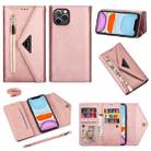 For iPhone 11 Skin Feel Zipper Horizontal Flip Leather Case with Holder & Card Slots & Photo Frame & Lanyard & Long Rope(Rose Gold) - 1