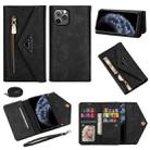 For iPhone 11 Pro Skin Feel Zipper Horizontal Flip Leather Case with Holder & Card Slots & Photo Frame & Lanyard & Long Rope(Black) - 1