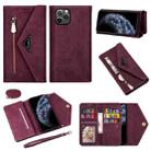For iPhone 11 Pro Skin Feel Zipper Horizontal Flip Leather Case with Holder & Card Slots & Photo Frame & Lanyard & Long Rope(Wine Red) - 1