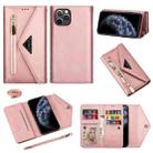 For iPhone 11 Pro Skin Feel Zipper Horizontal Flip Leather Case with Holder & Card Slots & Photo Frame & Lanyard & Long Rope(Rose Gold) - 1