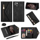 For iPhone 11 Pro Max Skin Feel Zipper Horizontal Flip Leather Case with Holder & Card Slots & Photo Frame & Lanyard & Long Rope(Black) - 1