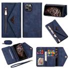 For iPhone 11 Pro Max Skin Feel Zipper Horizontal Flip Leather Case with Holder & Card Slots & Photo Frame & Lanyard & Long Rope(Blue) - 1