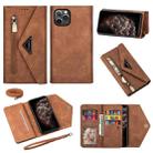For iPhone 11 Pro Max Skin Feel Zipper Horizontal Flip Leather Case with Holder & Card Slots & Photo Frame & Lanyard & Long Rope(Brown) - 1