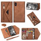 For iPhone XS / X Skin Feel Zipper Horizontal Flip Leather Case with Holder & Card Slots & Photo Frame & Lanyard & Long Rope(Brown) - 1