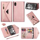 For iPhone XS / X Skin Feel Zipper Horizontal Flip Leather Case with Holder & Card Slots & Photo Frame & Lanyard & Long Rope(Rose Gold) - 1