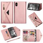 For iPhone XR Skin Feel Zipper Horizontal Flip Leather Case with Holder & Card Slots & Photo Frame & Lanyard & Long Rope(Rose Gold) - 1
