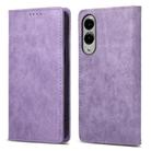 For Samsung Galaxy S25 Edge 5G Business Solid Color Magnetic RFID Leather Phone Case(Purple) - 1