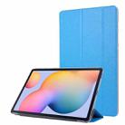 For Samsung Galaxy Tab S8+ / Tab S8 Plus /  Tab S7 FE / Tab S7+ / T970 Silk Texture Three-fold Horizontal Flip Leather Case with Holder & Pen Slot(Sky Blue) - 1