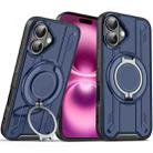 For iPhone 16 Plus Rotating Ring Holder Magnetic MagSafe Phone Case(Blue) - 1