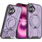 For iPhone 16 Plus Rotating Ring Holder Magnetic MagSafe Phone Case(Purple) - 1