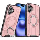 For iPhone 16 Rotating Ring Holder Magnetic MagSafe Phone Case(Pink) - 1