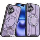 For iPhone 16 Rotating Ring Holder Magnetic MagSafe Phone Case(Purple) - 1