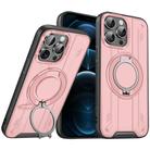 For iPhone 12 Pro Max Rotating Ring Holder Magnetic MagSafe Phone Case(Pink) - 1
