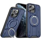For iPhone 11 Pro Max Rotating Ring Holder Magnetic MagSafe Phone Case(Blue) - 1