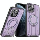 For iPhone 11 Pro Max Rotating Ring Holder Magnetic MagSafe Phone Case(Purple) - 1