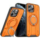 For iPhone 11 Pro Max Rotating Ring Holder Magnetic MagSafe Phone Case(Orange) - 1