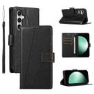 For Samsung Galaxy S25 FE 5G PU Genuine Leather Texture Embossed Line Phone Case(Black) - 1